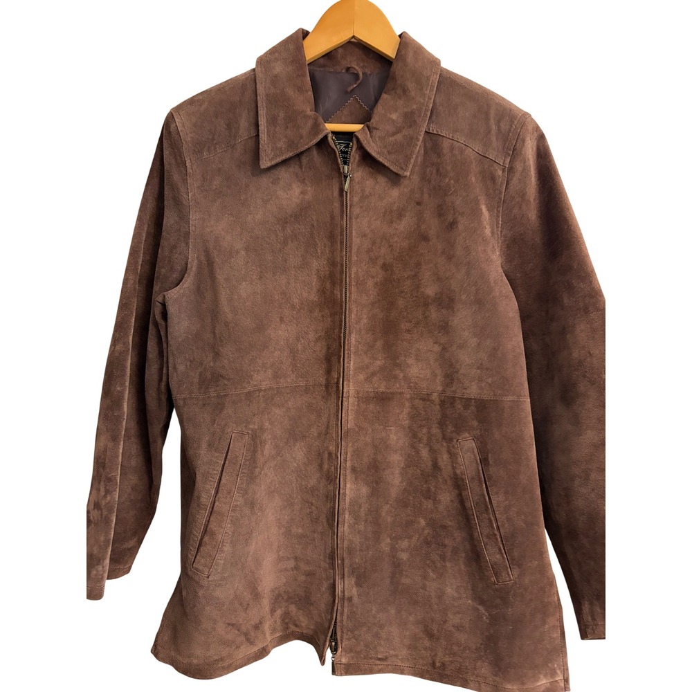Terry Lewis Suede Jacket Size M Womens Brown Zip Up Slit Cuff Leather